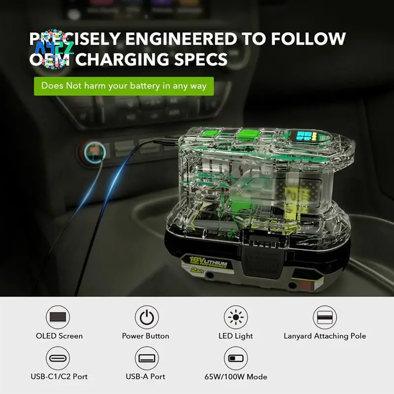 

A42Z-быстрое зарядное устройство для RYOBI 18 В ONE+, зарядное устройство, литиевая батарея, 100 Вт, быстрая зарядка, USB-порт, двустороннее зарядное устройство, PSC