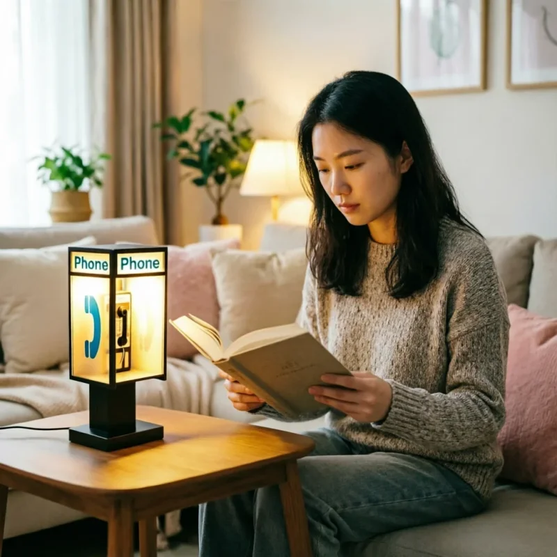 New Retro Vintage Tall Phonebooth Lamp, Classic Telephone Booth Table Lamp With Warm Led Light, Phone Box Decorative Night Light