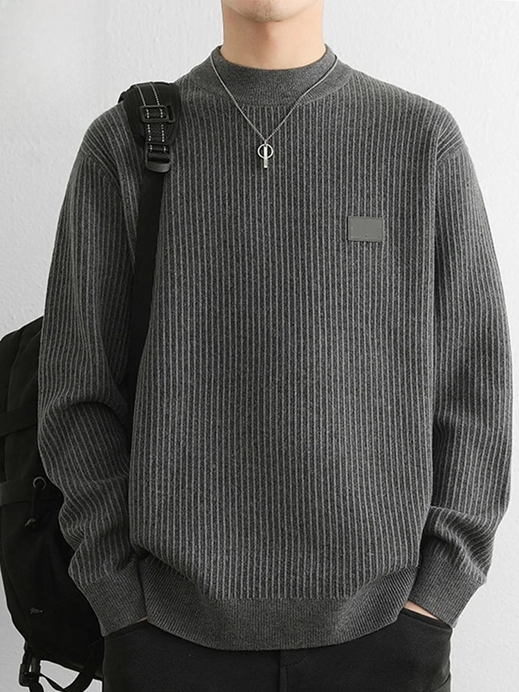 

Stripe Knitwear Casual Men's Spring 2026 f High Collar Base Layer Sweater Comfortable Loose Fit Long Sve T-irt