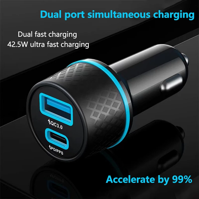 38W USB Type-C Car Phone Charger USB-C PD Fast Charging Power Adapter With LED Light For IPhone