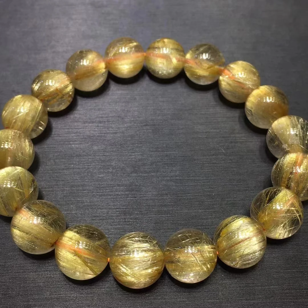 

10mm Natural Gold Rutilated Quartz Clear Round Beads Bracelet Women Men Fashion Big Size Bead Wealthy Stone AAAAAAA