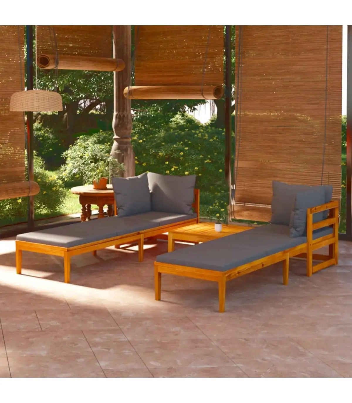 Garden sets garden furniture 3 PCs cushions dark gray acacia wood