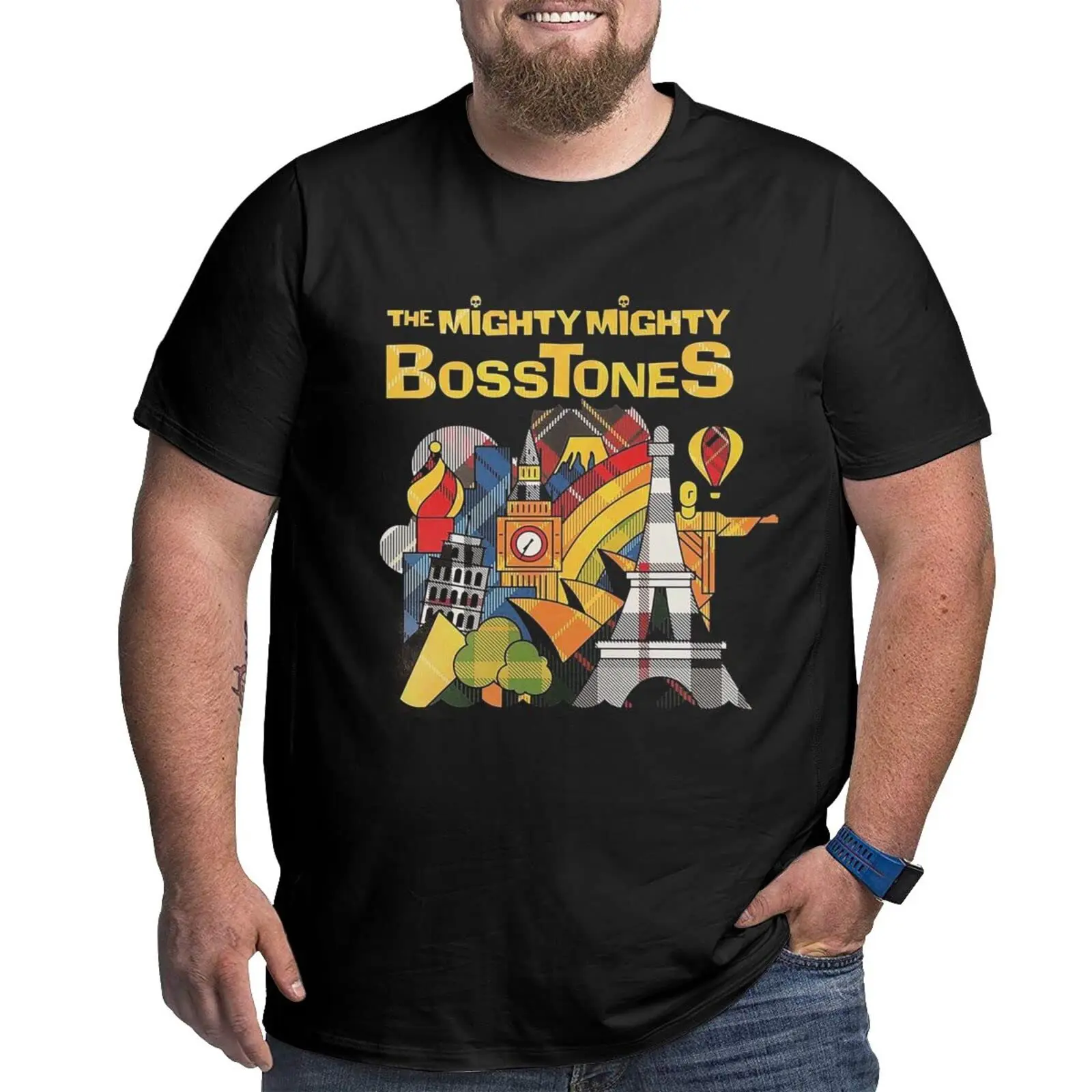 The Mighty  Bosstones Shirt Plus Size Men Short Sleeve T  Big Tall Summer Loose Breathable Graphic T-  cot