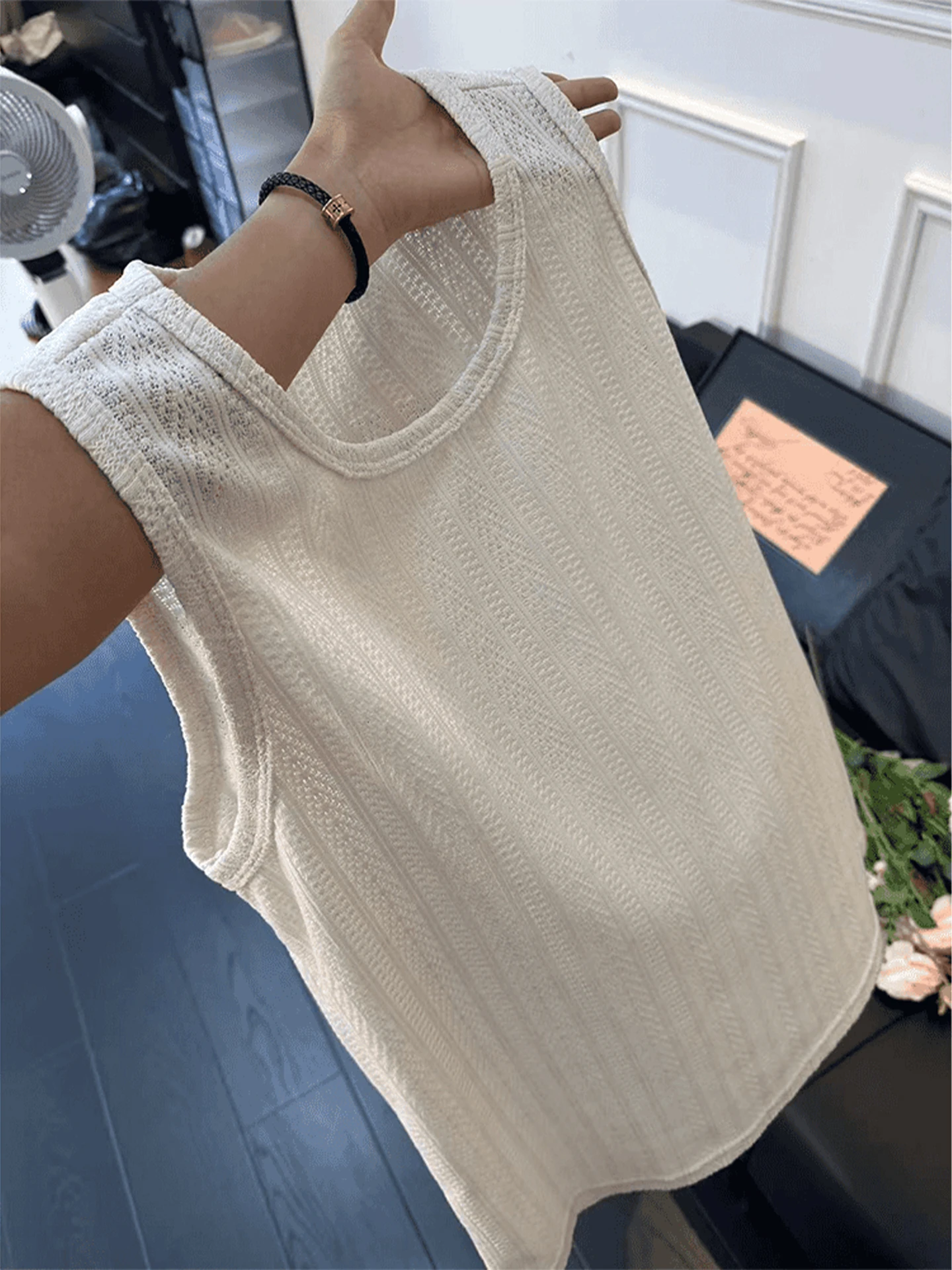 Textured Grain Pattern Men's Tank Top Summer Thin Breathable Sport Sleeveless T-Shirt Casual Inner Wear Sweatshirt Shoulder Pad