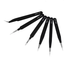 Antistatic Stainless Steel Tweezers 6 PCS Precision Maintenance Industrial Repair Curved Tool Home Work Model Making Hand Tools