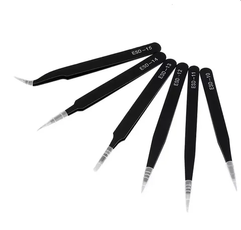 Antistatic Stainless Steel Tweezers 6 PCS Precision Maintenance Industrial Repair Curved Tool Home Work Model Making Hand Tools