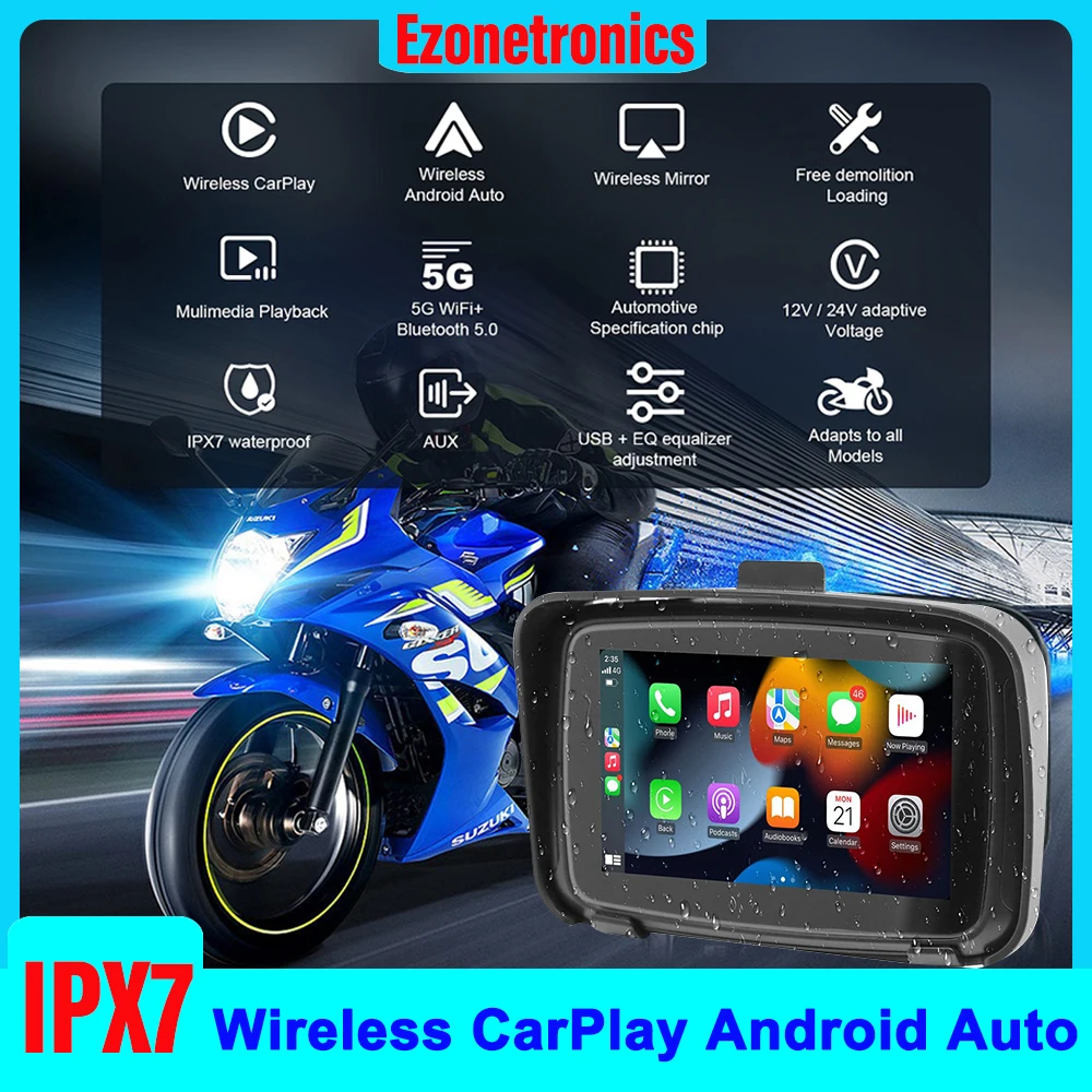 Motorcycle 5 Inch Touch Outdoor IPX7 Waterproof External Portable  Special Navigator Support CarPlay  Android Auto