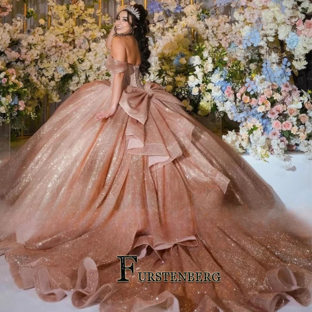 فساتين Quinceanera على طراز الأميرة من FURSTENBERG للفتيات ذات طبقات بفيونكة للمناسبات الرسمية فستان حفل رداء مخصص