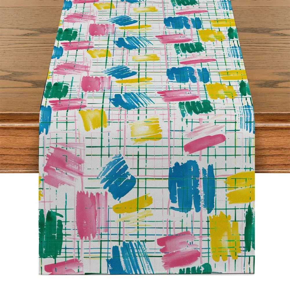 Watercolor Style Table Runner Colorful Line Table Runner Home Kitchen Living Room Holiday Party Table Runner Rectangular Decor