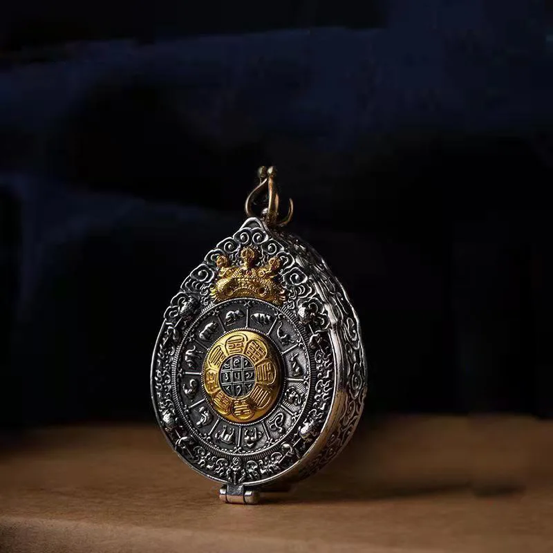 Retro Stock Ethnic Style Nine Palace Bagua Gawu Box Necklace Men's Thai Silver Personality Temperament Domineering Lucky Pendant 3