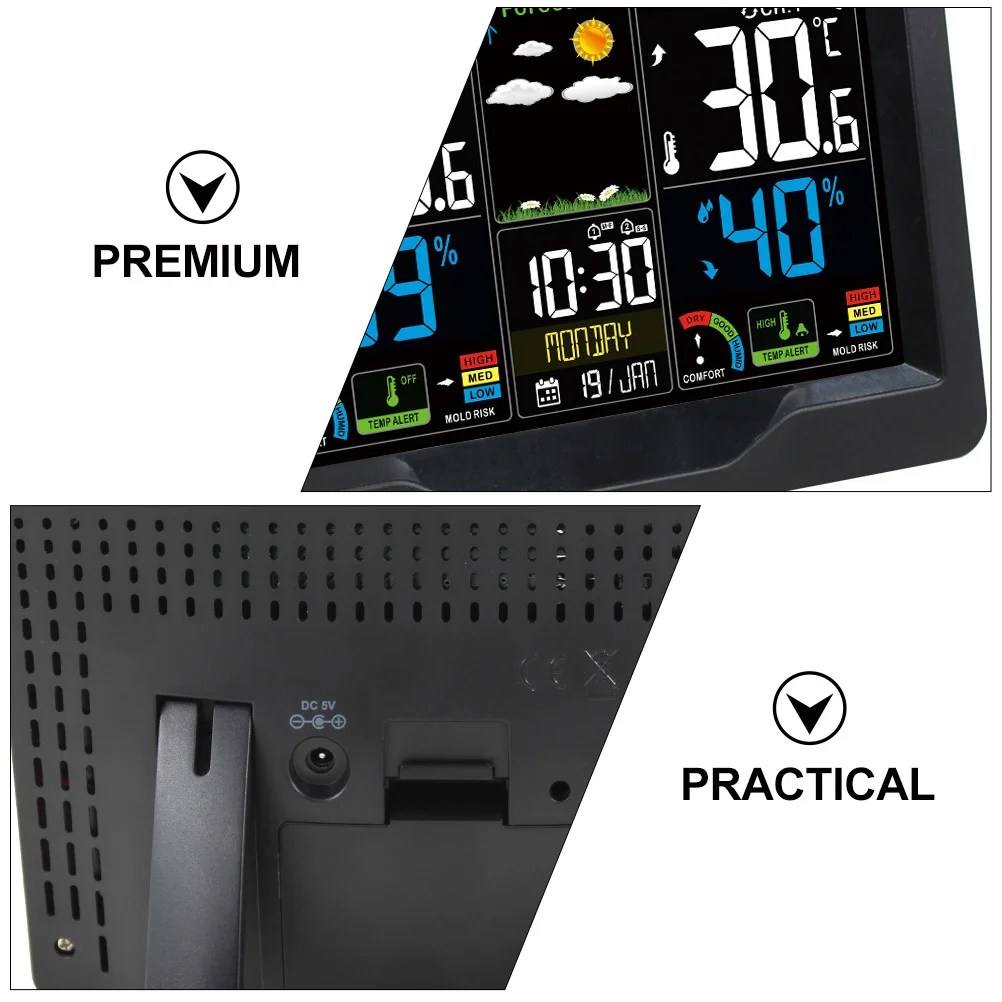 

1Set Indoor Wireless Sensor Weather Clock Color Screen Alarm Clock Temperature Humidity Monitor Digital Dual Ring Alarm Accurate