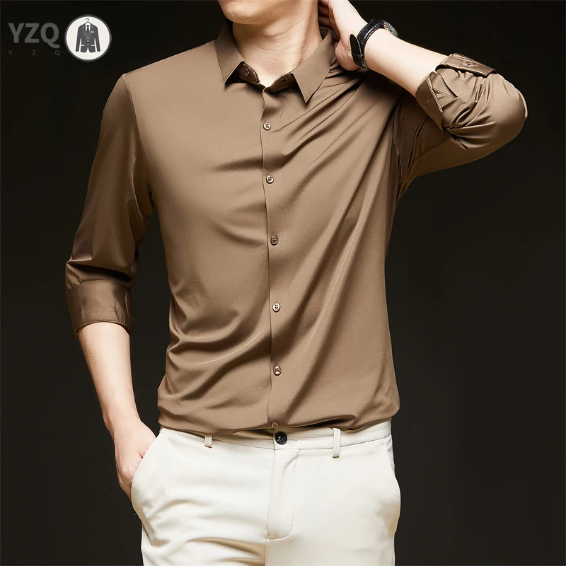 New Men's Business Casual Long Sleeved Solid Color Shirt Wrinkle Resistant Wrinkle Free Comfortable All Season Versatile Top