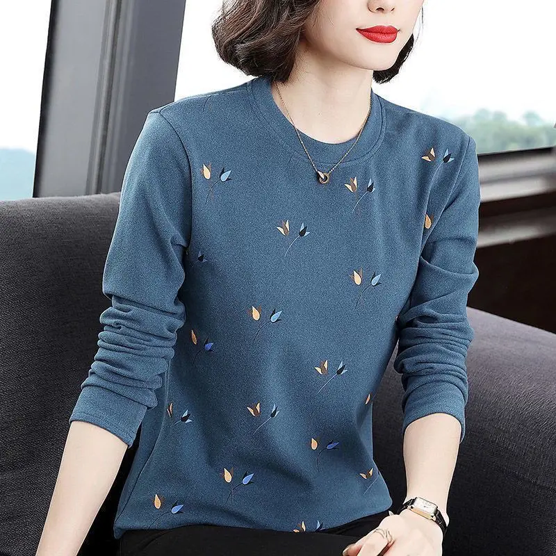 New Printing Casual Tops Ladies Interior Lapping O-neck Women\'s Clothing Simplicity Pullovers Long Sleeve Undercoat T-Shirts