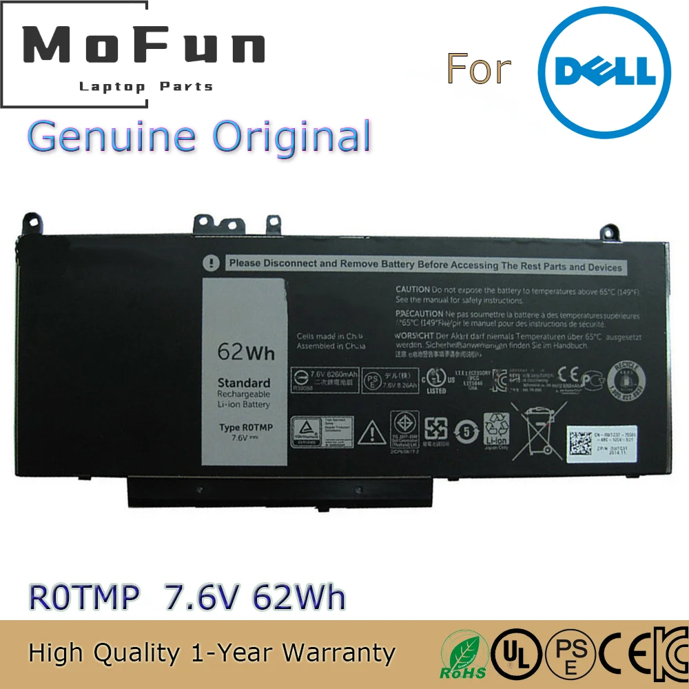 

Новый оригинальный аккумулятор R0TMP 7,6 в 62 Втч для ноутбука Dell Latitude E5450 E5550 ROTMP CN-0FDX0T FDX0T WTG3T