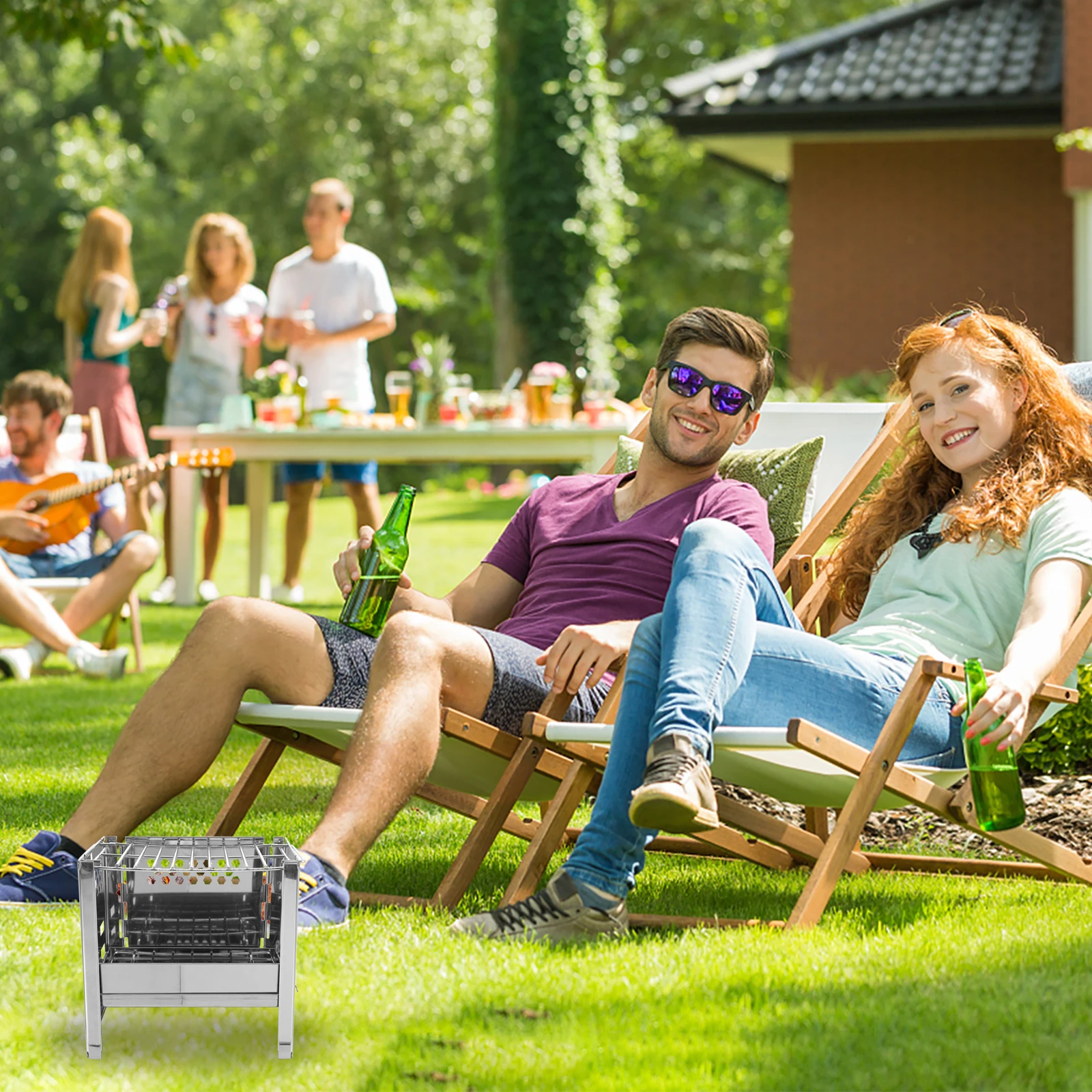 

1 Set Stainless Steel Bbq Grill Outdoor Barbecue Portable Camping Picnic Tool Fire Resistant Sturdy Durable Gift For Family