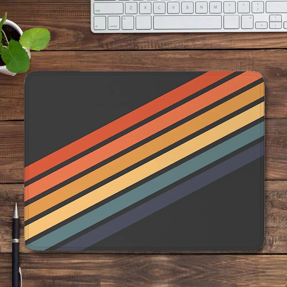 Retro Stripes 70s Style Mouse Pad Small Mousepad 20x25 Rubber Computer Desk Mat Gaming Accessories Pc Gamer Extended Mats