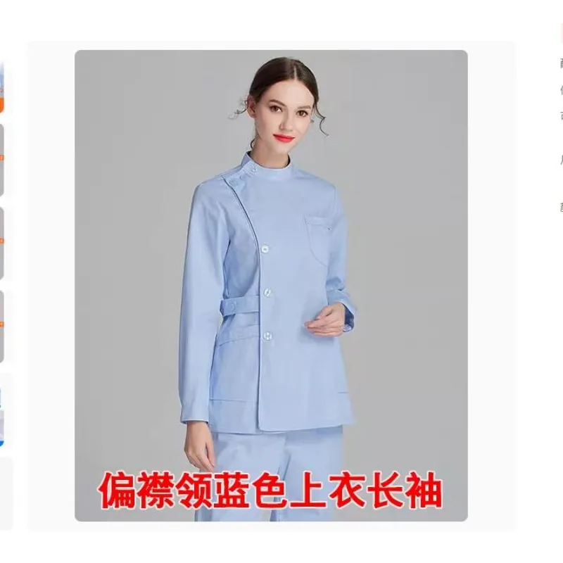 Weiße kurze Scrubs Top Krankenschwester Uniformen Set Laborkittel Arzt Uniform Frauen medizinische Kleidung rosa Schönheitssalon Langarm Kleidung