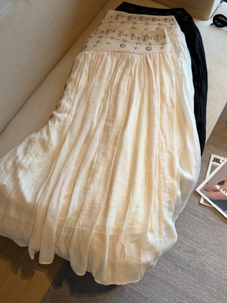  Heavy-Duty Rhinestone Linen A-Line Skirt Women's Thin Holiday Ethnic Style Maxi Skirt Hips Concealing Cotton Linen ...