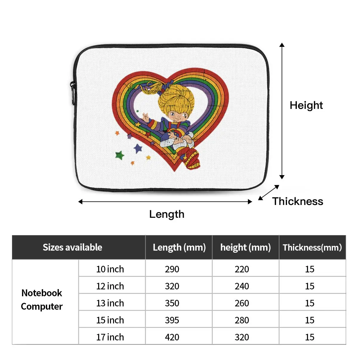 Rainbow Brite With Rainbow Heart Notebook Laptop Bag Case Pouch 10 12 13 15 17 Inch NotebookTablet Shockproof Case Bag