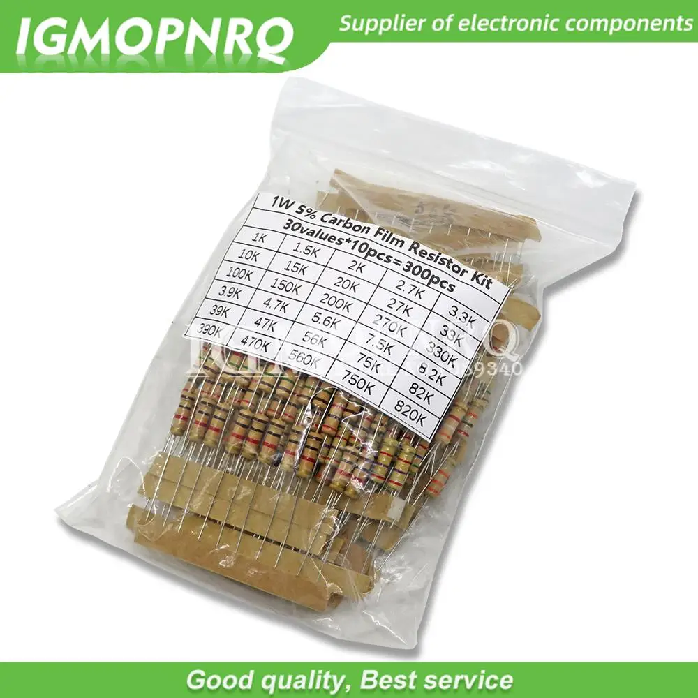 150PCS 300PCS Resistor Kit 1W 2W 3W 5W 5% 30Kinds X 10PCS Carbon Film Resistance 0.1-750 ohm Set 1k-820K 30Kinds X 5PCS hjxrhgal