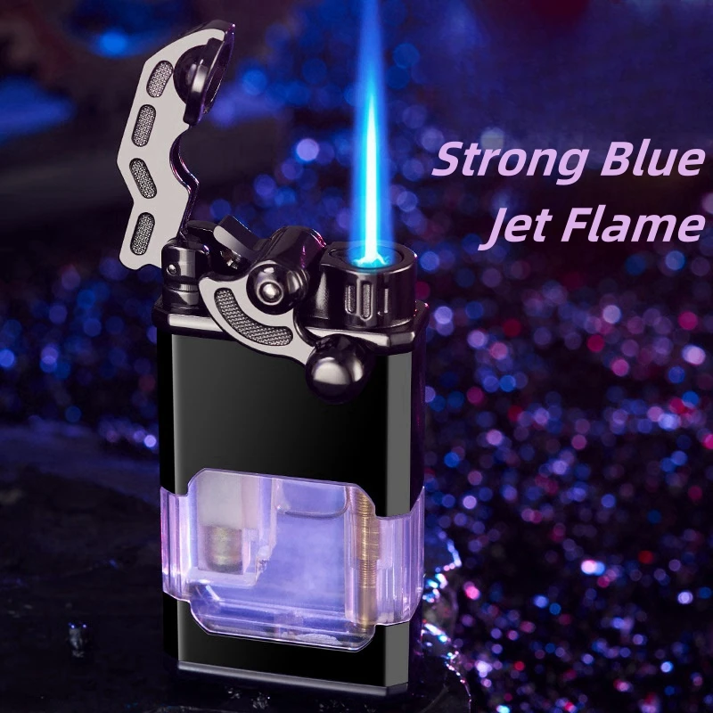 

Jet Flame Rocker Arm Transparent Gas Window Luminous Lighter, Torch Lighters, Smoking Accessories, Metal Windproof, Rare Lighter