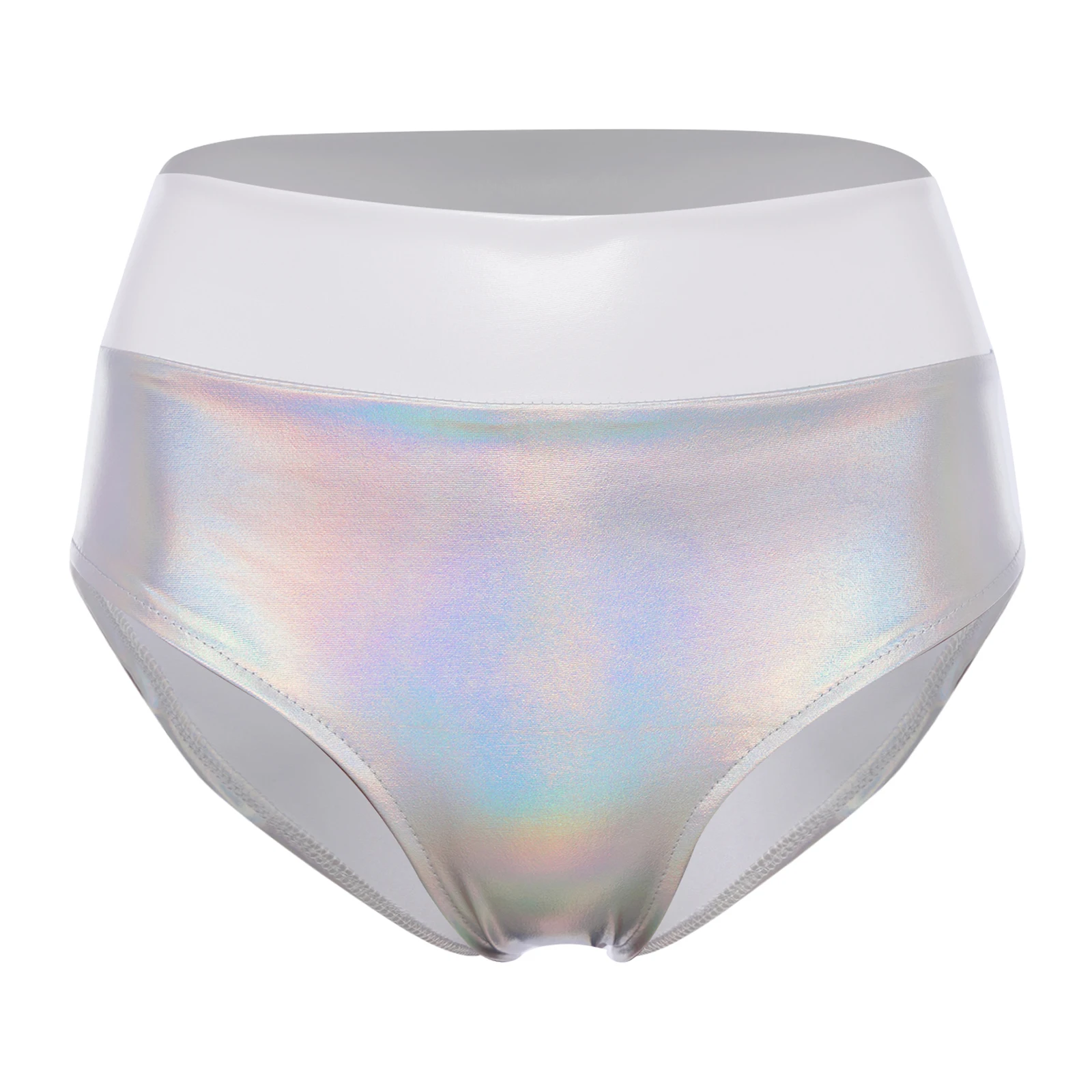 Womens Metallic Briefs Color Block Shiny Booty Shorts Hot Pants Beach Pool Party Swimsuit Rave Club Music Festival Clubwear