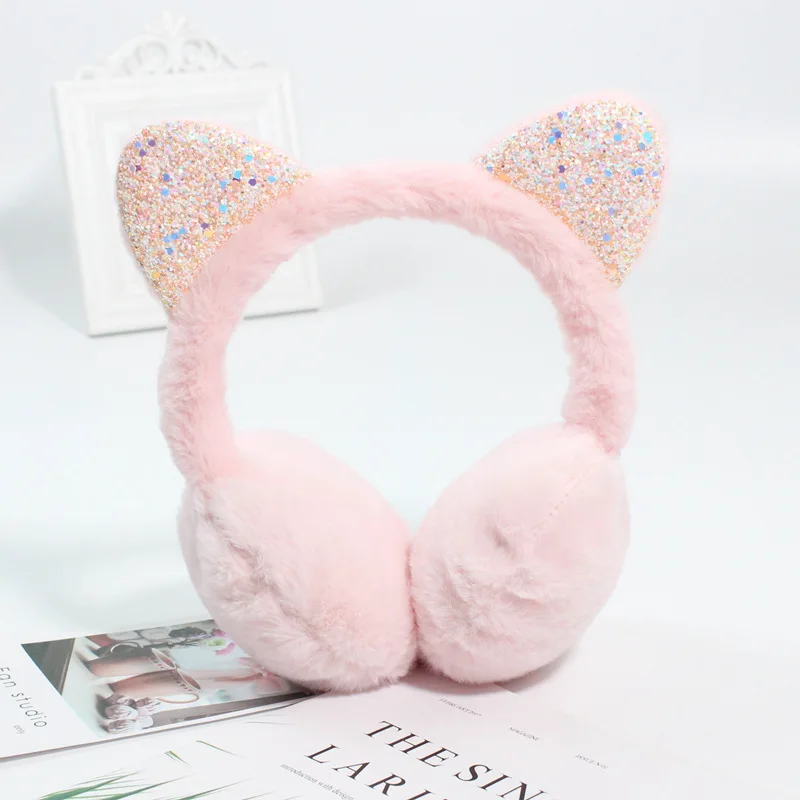 New Cute Sequin Cat Ear Earmuffs Student Ear Warm Cover Outdoor Ear Protection Thickened Winter Female Plush Folding Earflap