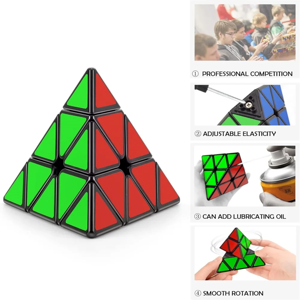 YJ GuanLong 3x3x3 الهرم السلس المكعب السحري التعليمية 3x3 سرعة مكعب مثلث أربعة محاور Tetrahedron الألغاز الاطفال اللعب