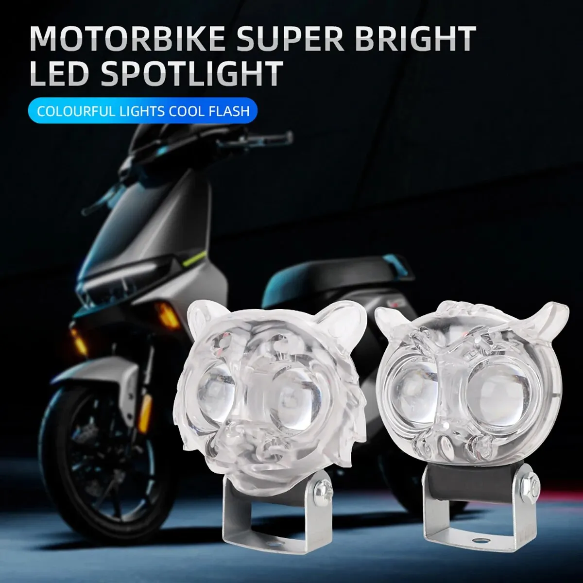 1PCS Motorcycle Spotlights LED White Yellow Flash Colorful Owl Tiger Motorcycle Headlights Fog Lamp Universal Modified Lights