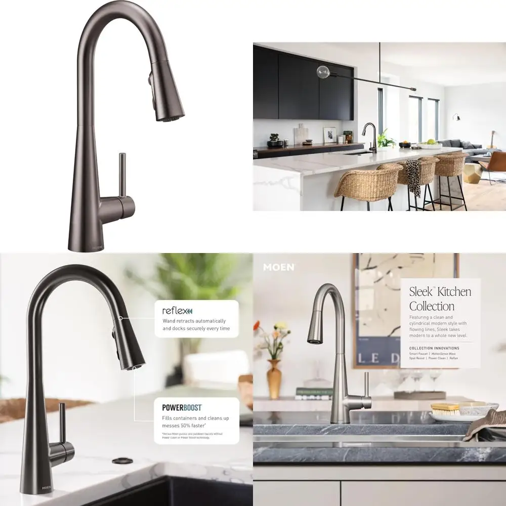 

Moen Sleek Black Single-Hole Pulldown Kitchen Faucet with One-Handle and PowerBoost for Rapid Water Flow