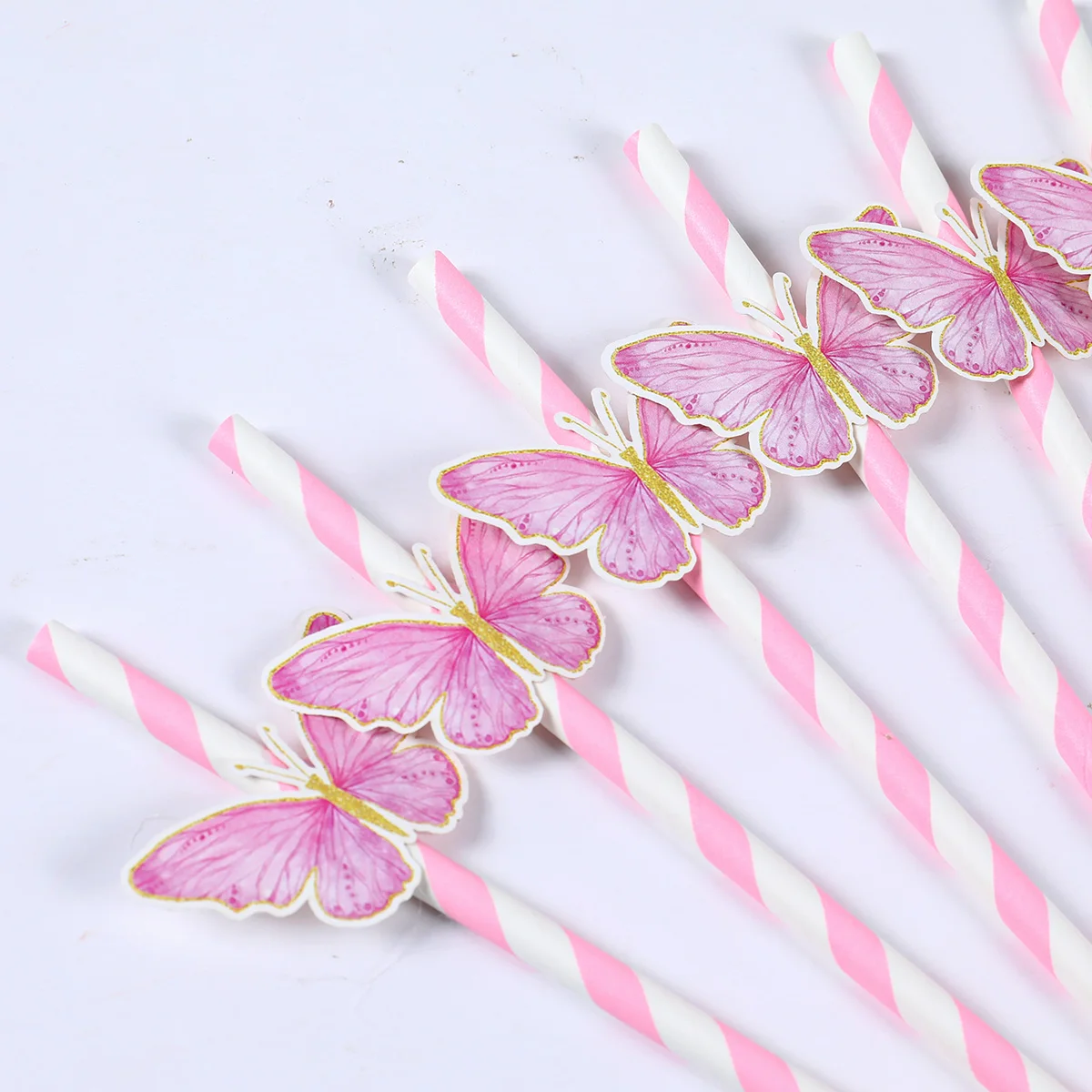 Pink Butterfly Paper Straw Girls Birthday Party Supplies Purple Butterfly Birthday Decoration Butterfly Theme Baby Shower Decor