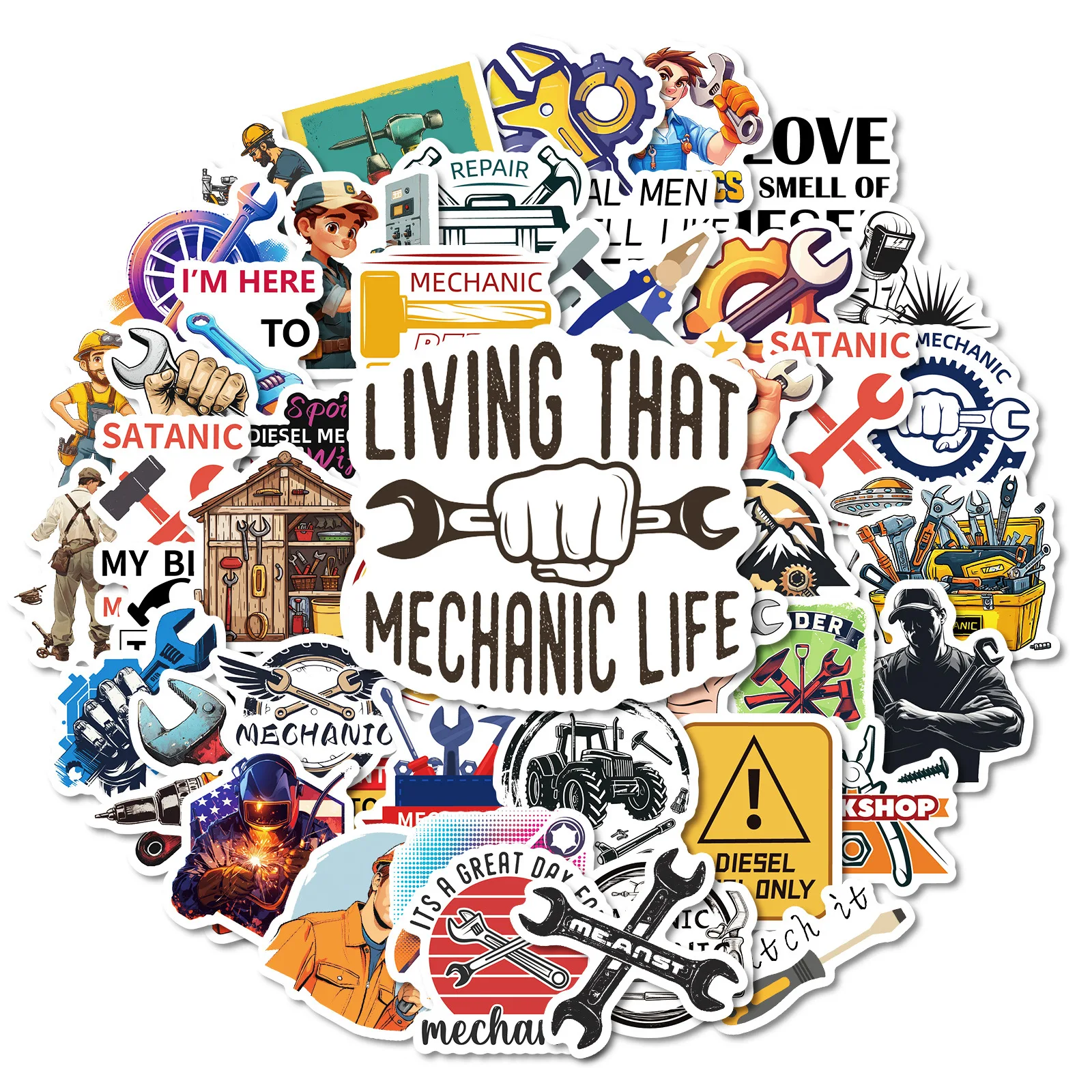 10/30/50PCS Artificer Mechanical Maintenance Stickers Funny Cartoon Sticker DIY Diary Scrapbook Luggage Laptop Bike Guitar Decal