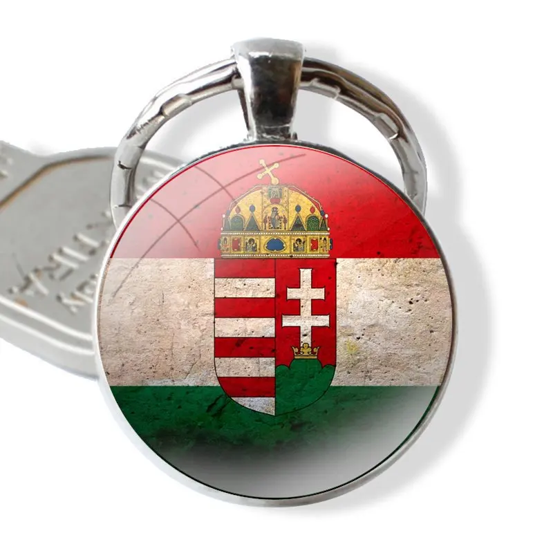 Fashion Creative Design Cartoon Hungary Hungarians Flag Keychain Handmade Glass Cabochon Key Ring Holder Pendant Key Chains