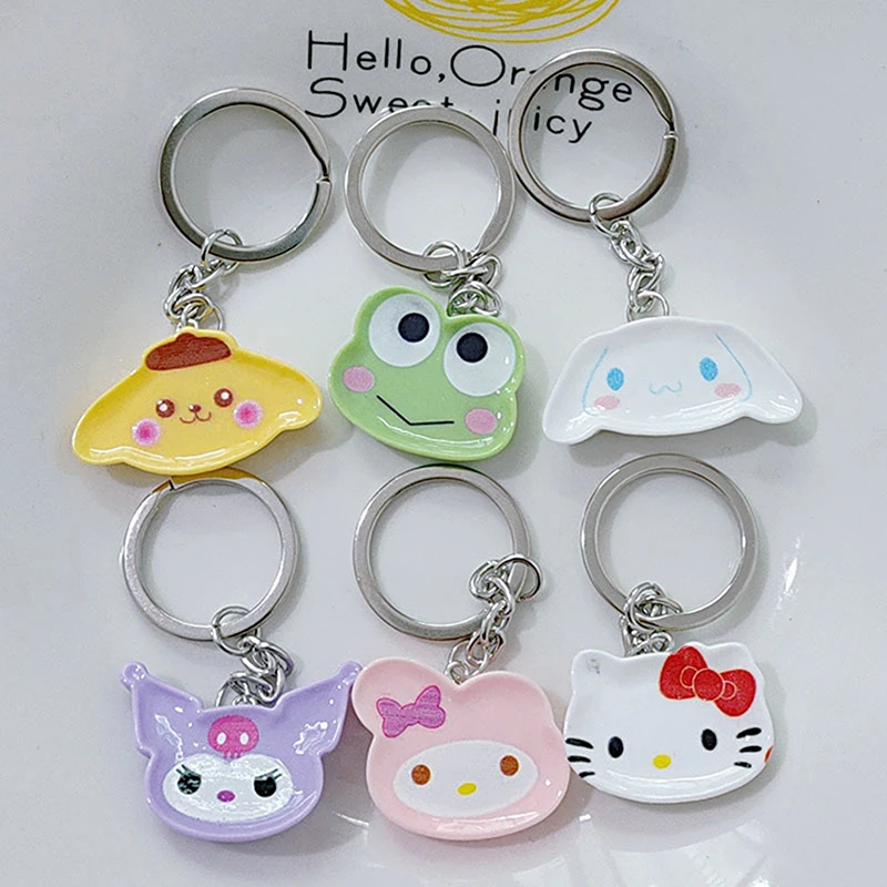 Sanrio Hello Kitty Keychain Anime Kawaii Cute Makeup Mirror Cartoon Sliding Cover Portable Small Round Mirror Gifts for Girls