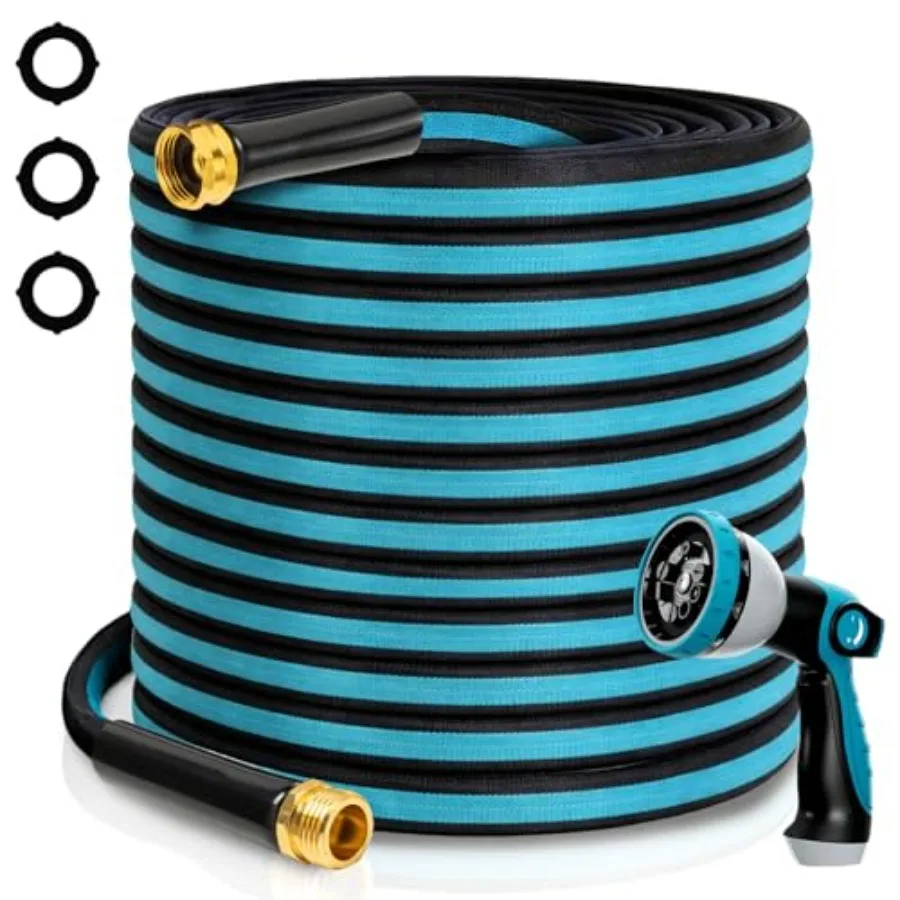 

100Feet Non-Expandable Garden Hose, Flexible Water Hose with Spray Nozzle, Kink-Resistant, Leakproof 3/4" Brass Connectors, Lig
