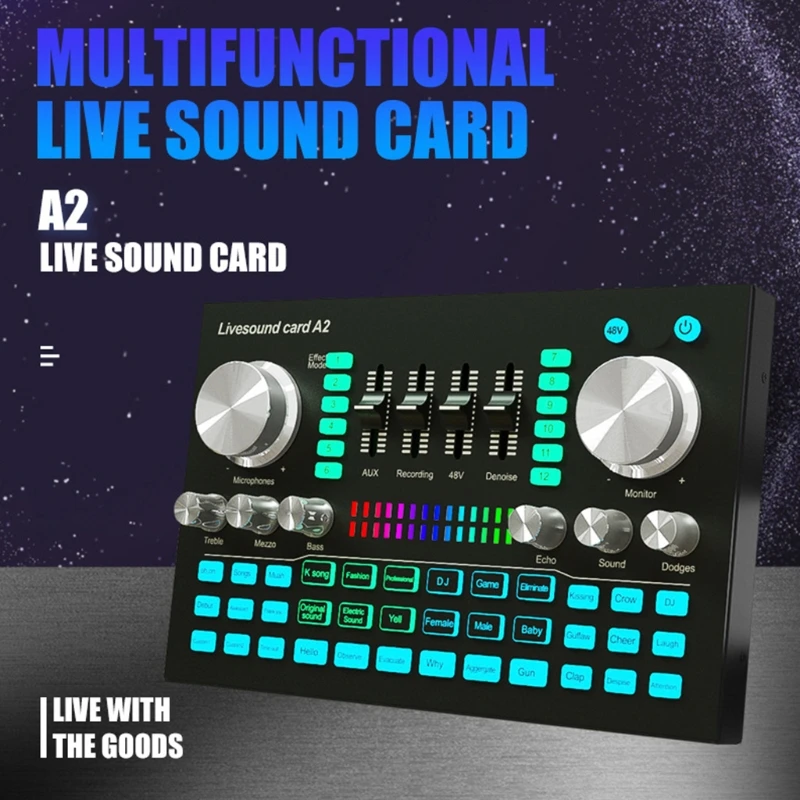 Bluetooth-compatible Sound Card Sound Board Live Sound DSP Chip AUX Audio Recording Built-in 48V MIc Power