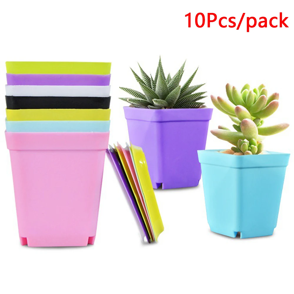 10Pcs Gardening Mini Small Square Pot Mini Plastic Flower Pot Seedling Nursery Pot 7 Colors Succulent Pot Seedling Tray Containe