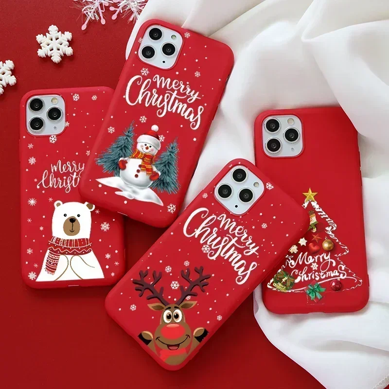 Christmas Gift Phone Case For iPhone 16 15 14 13 12 11 Pro Max Plus 13Mini Cute Cartoon Reindeer Santa Cover Shell Fundas Skins