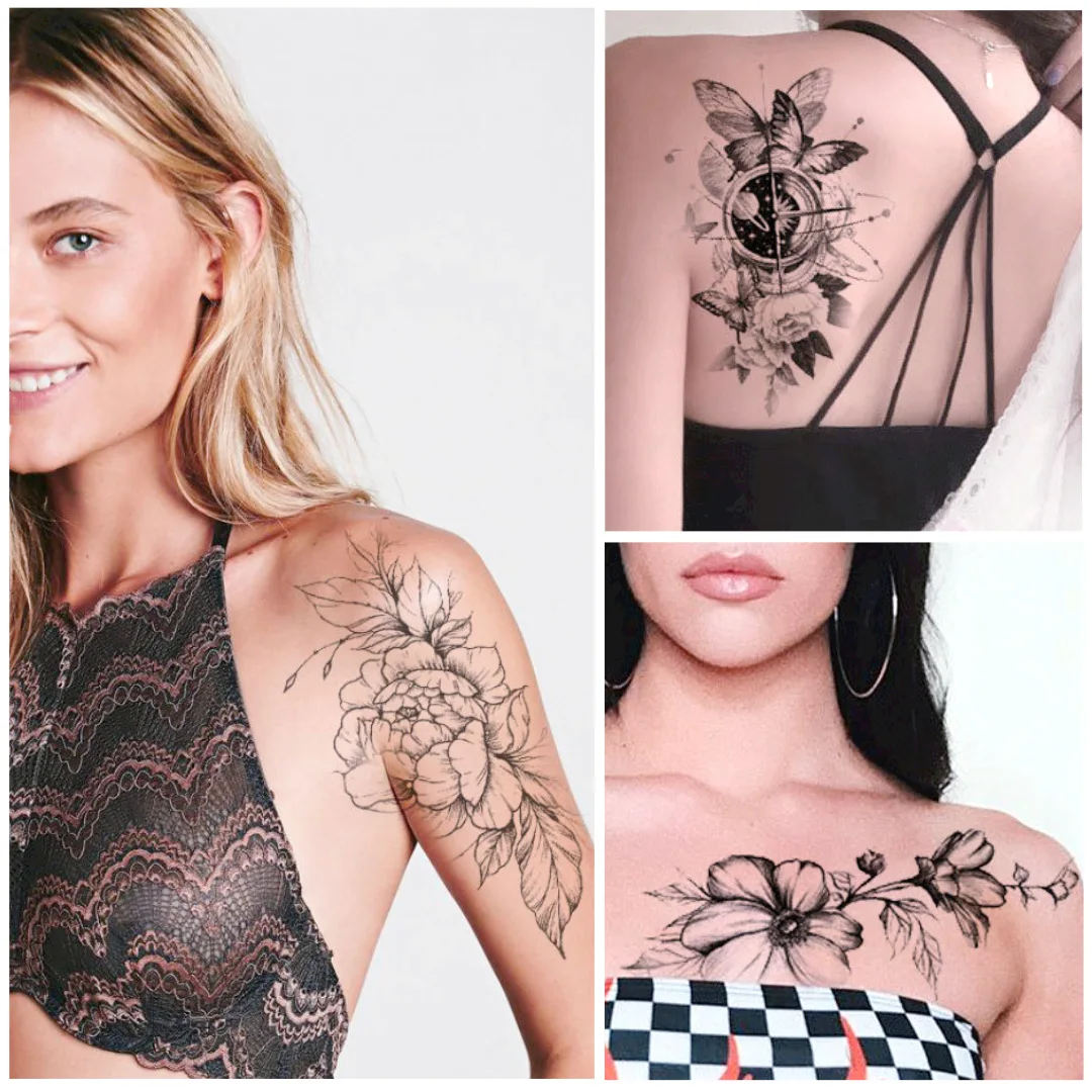 Black and White Sketch Flower Tattoo Sticker Rose Suit Hand-painted Small Fresh Pattern Sketch Flower Water Transfer Scar Tattoo