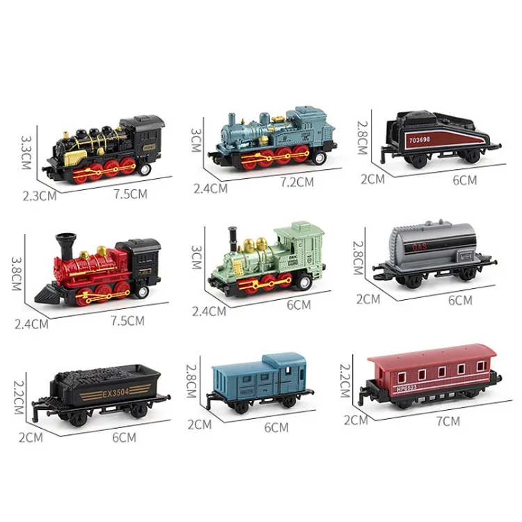 Diecast 1:60 liga carro de brinquedo veículos retro trem a vapor puxar para trás modelo trem crianças brinquedos conjunto para meninos presentes crianças aniversário