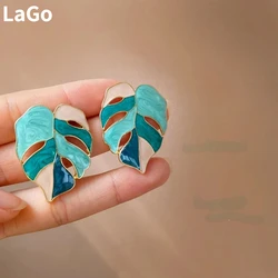 Modern Jewelry Exaggerated Leaves 2024 New Trend Popular Green White Geometric Earrings For Women Party Gifts Fine Accessories