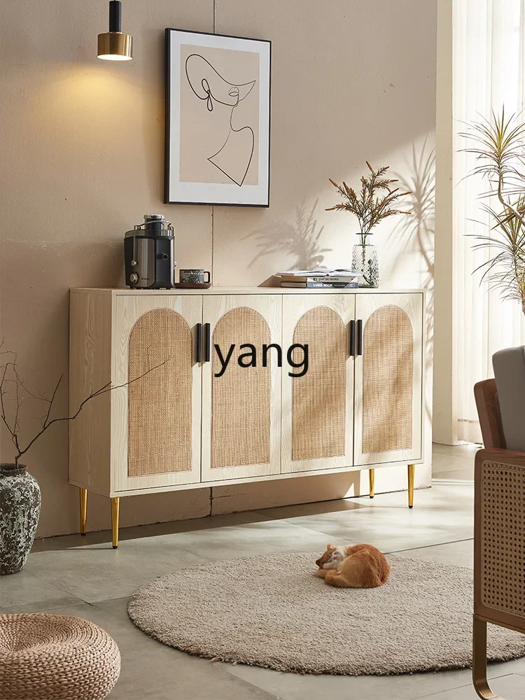 Yjq rattan solid wood dining side locker modern simple kitchen locker living room wall storage