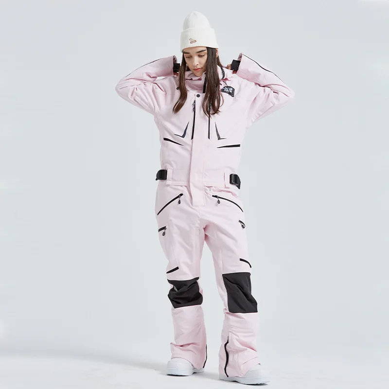 

2024 one piece ski suit snow winter wear baggy pocket zipper sportswear luxurious ski suit waterproof