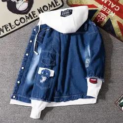 Vintage Denim Jacket Woman Spring Autumn Coat Ripped Hooded Outerwear 2024 Windbreaker Basic Coats Boyfriend Female Jeans Jacket