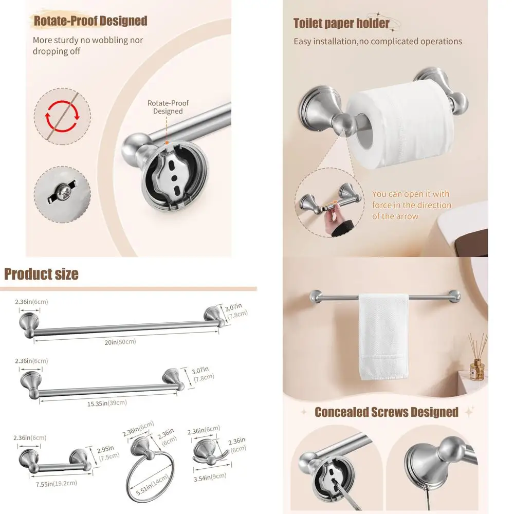 

10-Piece Brushed Nickel Bath Hardware Set: Wall-Mounted Towel Bars, Ring, Hook & TP Holder