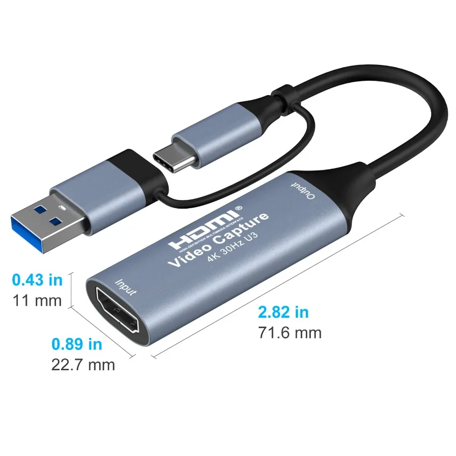 Карта видеозахвата 4K HD 2 в 1 HDMI HDMI-USB3.0 2.0 Type C Video Grabber Box для ПК Компьютерная камера Запись потоковой передачи в реальном времени