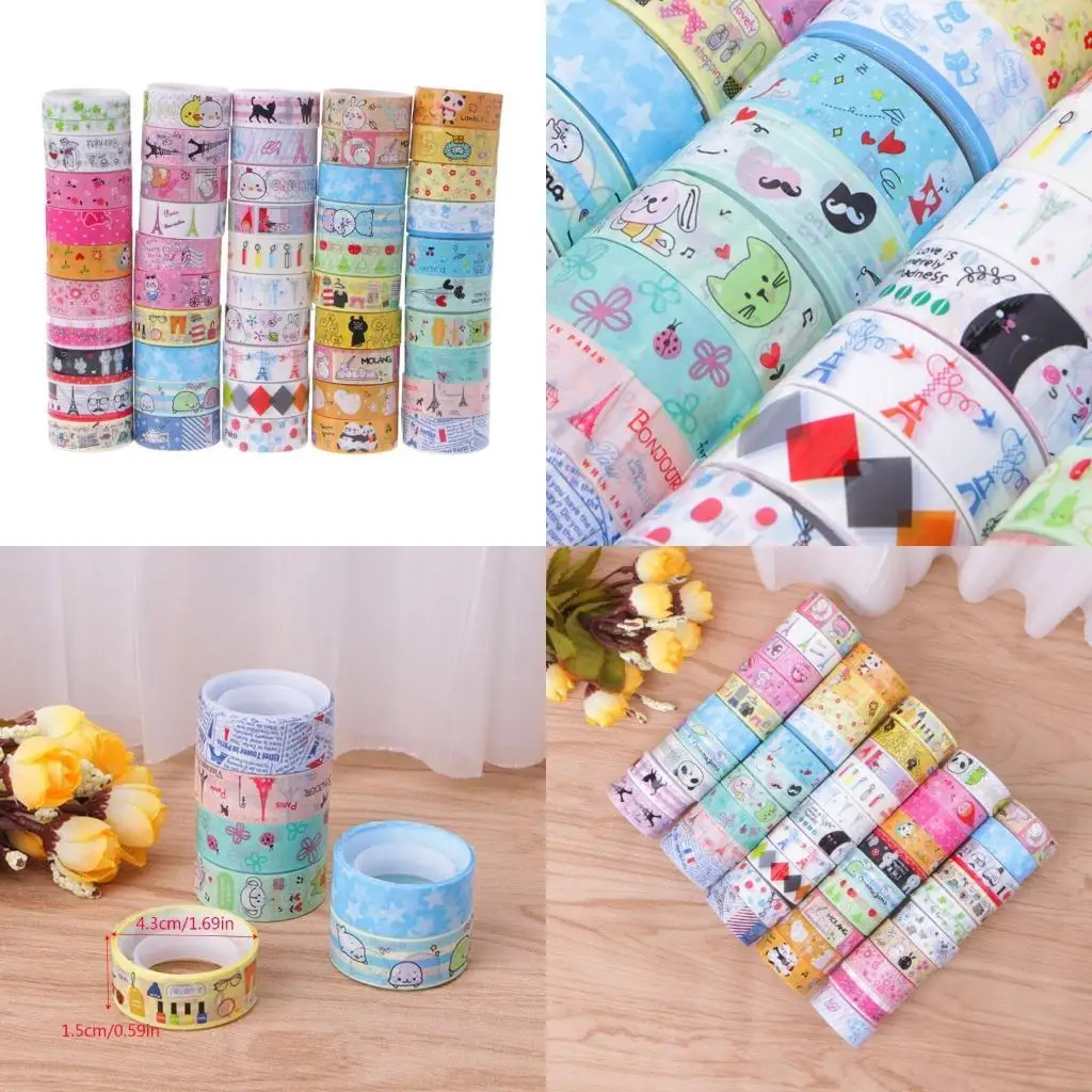 

Y1UD 10 4M Tapes Mix Designs Cartoon Adhesive Tape Set for Scrapbooking/Craft