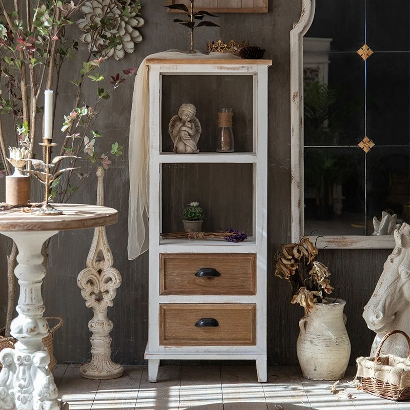 

American retro solid wood shelf shelf storage storage cabinet bed and breakfast living room bedroom decoration against