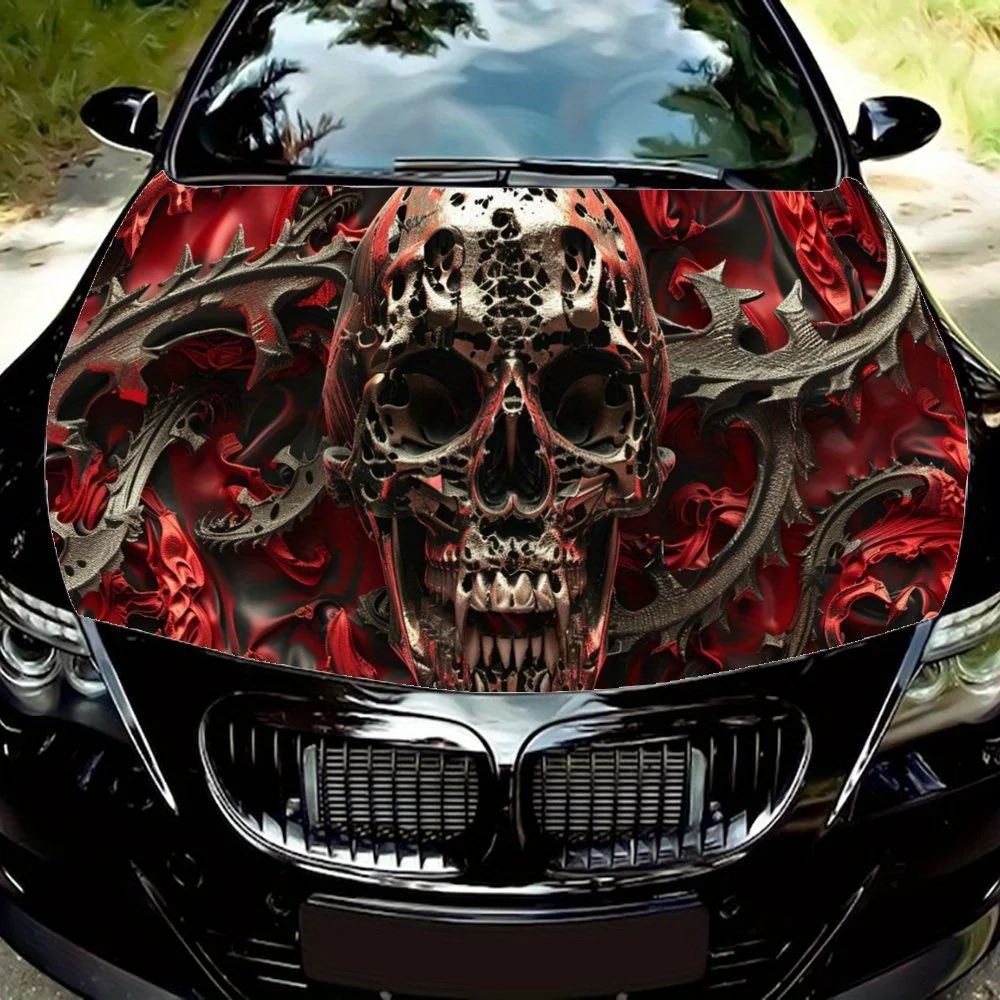 Dark Style Black Skull Skeleton Car Hood Wrap Color Vinyl Sticker Truck Graphic Bonnet Auto Accessories Decoration Decal Gift
