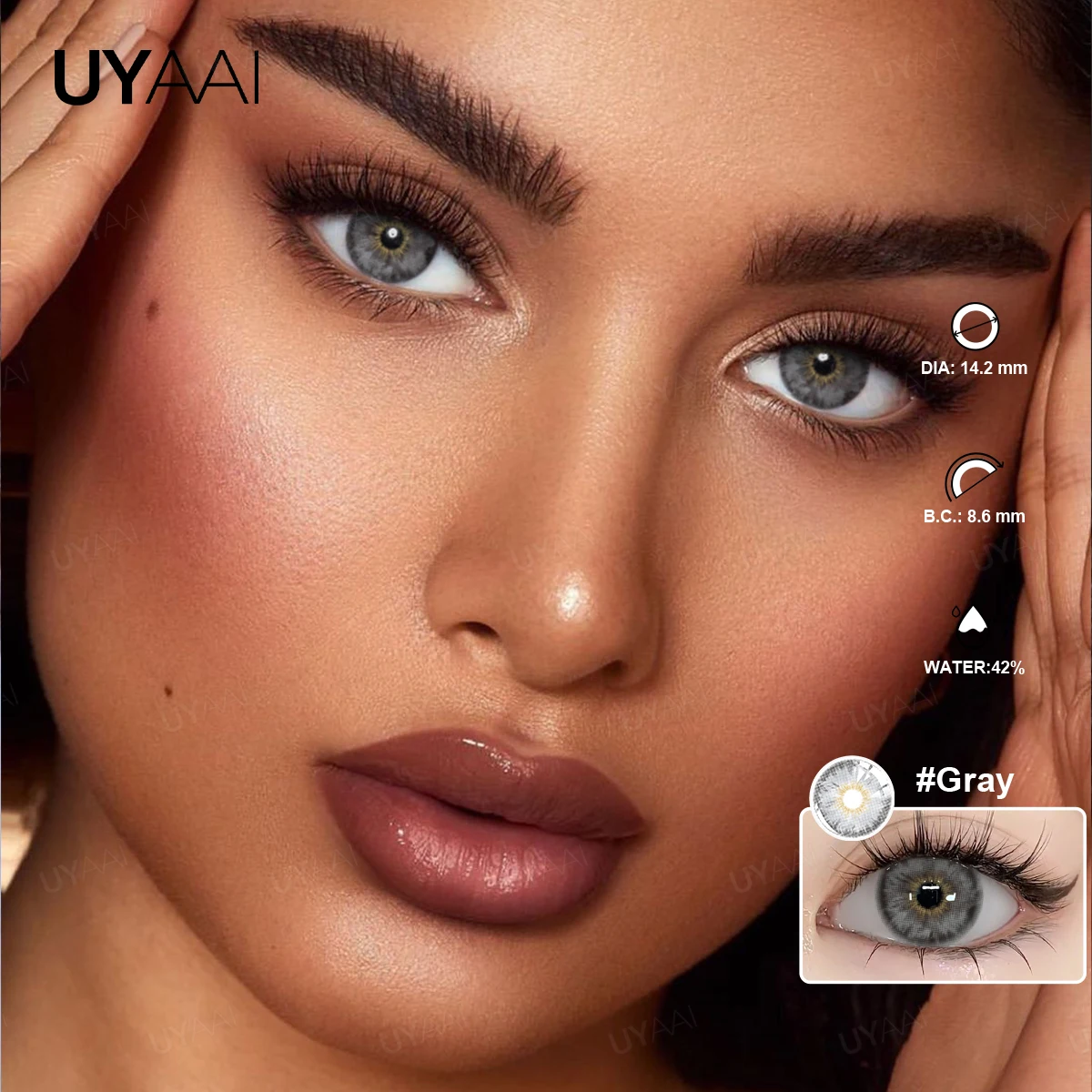 UYAAI Kleopatra-Serie Farbkontaktlinsen für Augen, braune Farblinse, blaue Augen, Kontakt-Make-up, Schönheit, farbige Schüler, grau, natürlich – Detail 12